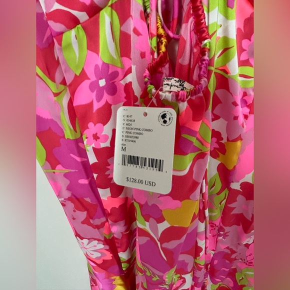 Free People Pink Bright Floral Lace Boho Flowy Maxi dress - Picture 6 of 8